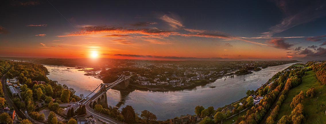 Early Summer Sunset over the Menai Strait and Suspension Bridge